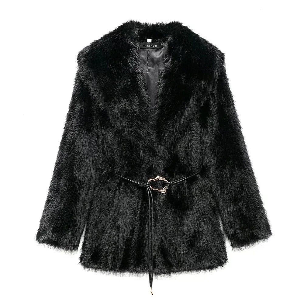 Nouveau manteau mi-long femme – coupe ample, col élégant et ceinture raffinée