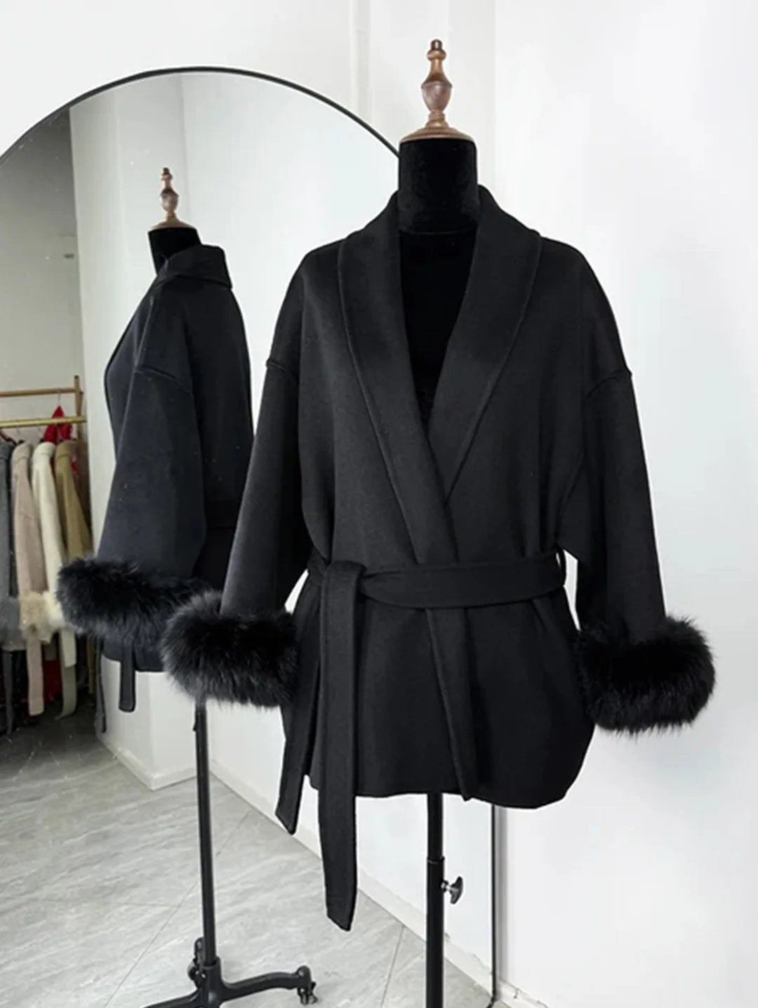 Manteau automne/hiver pour femme –  manches avec fausse fourrure et style vintage