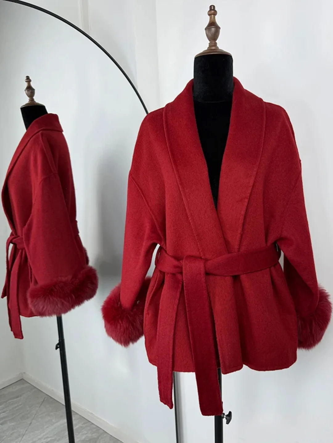 Manteau automne/hiver pour femme –  manches avec fausse fourrure et style vintage