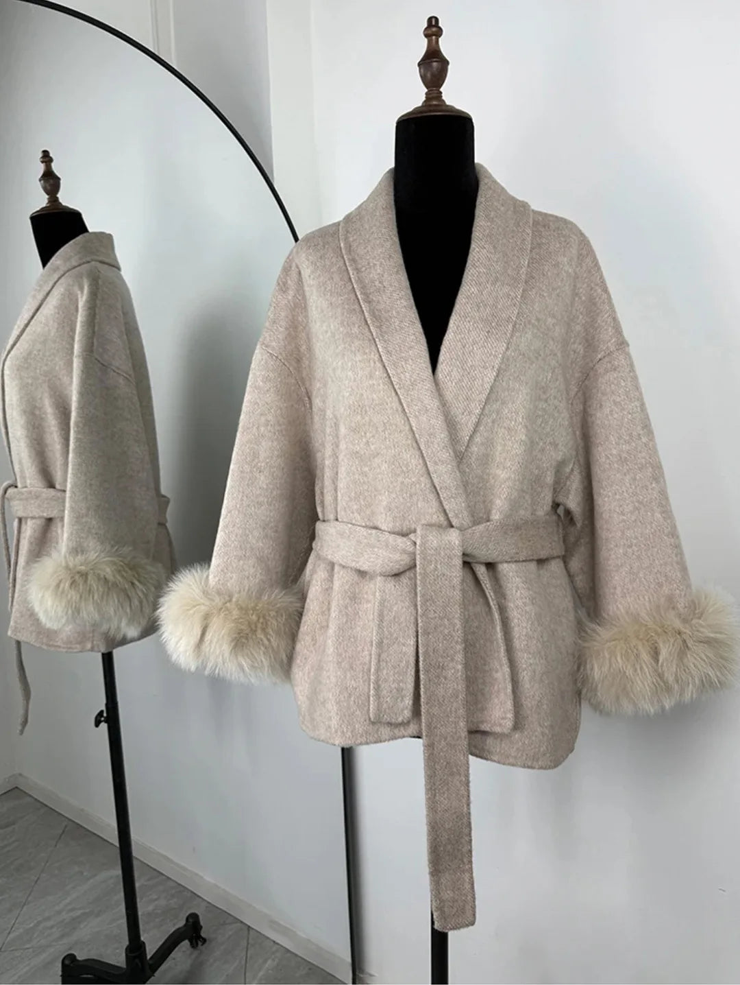 Manteau automne/hiver pour femme –  manches avec fausse fourrure et style vintage