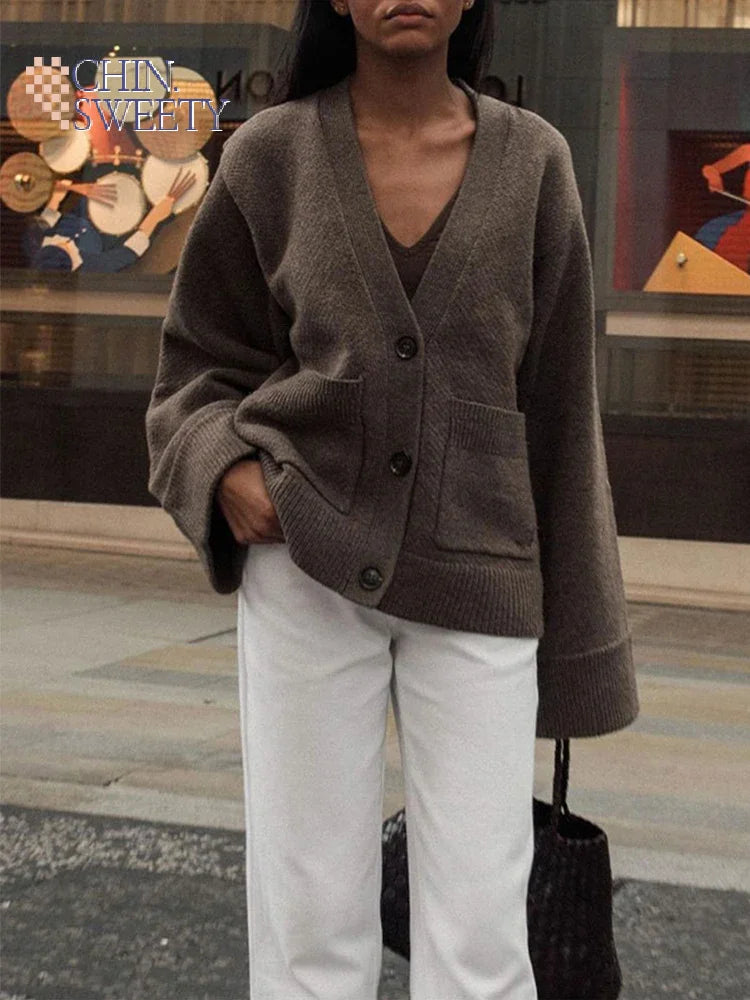 Cardigan ample tricoté à col en v