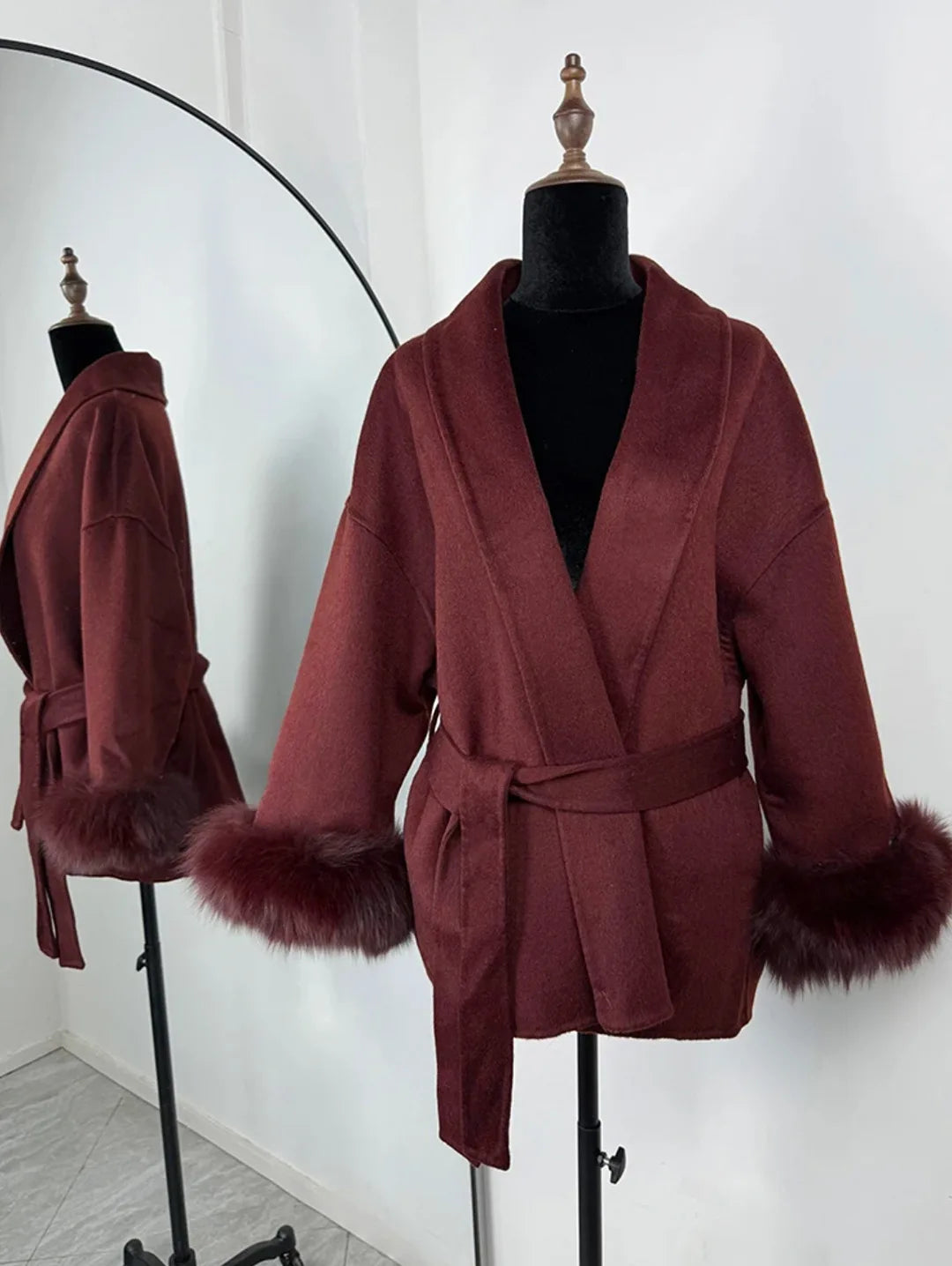 Manteau automne/hiver pour femme –  manches avec fausse fourrure et style vintage