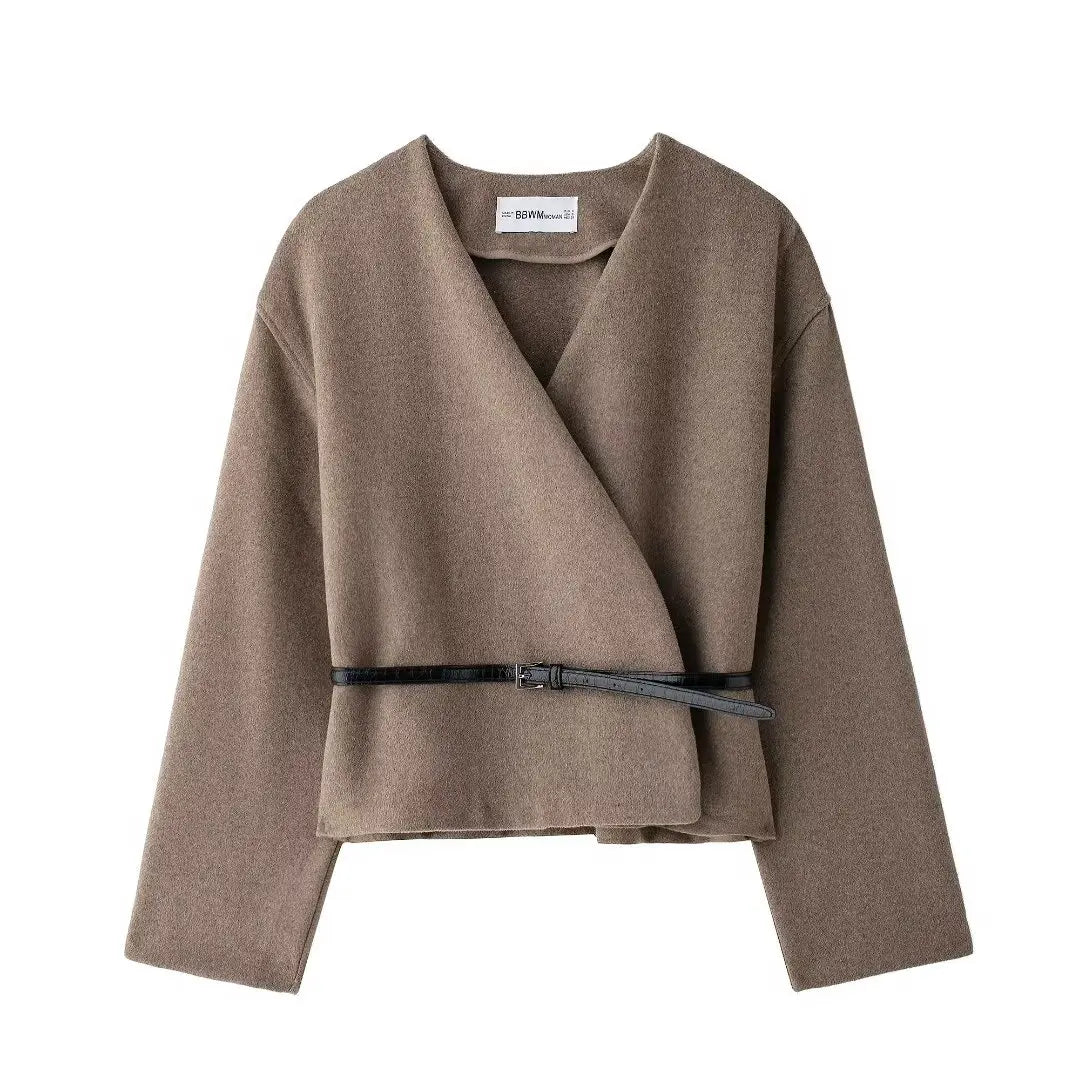 Menteaux ceinturé veste Wrap col en v