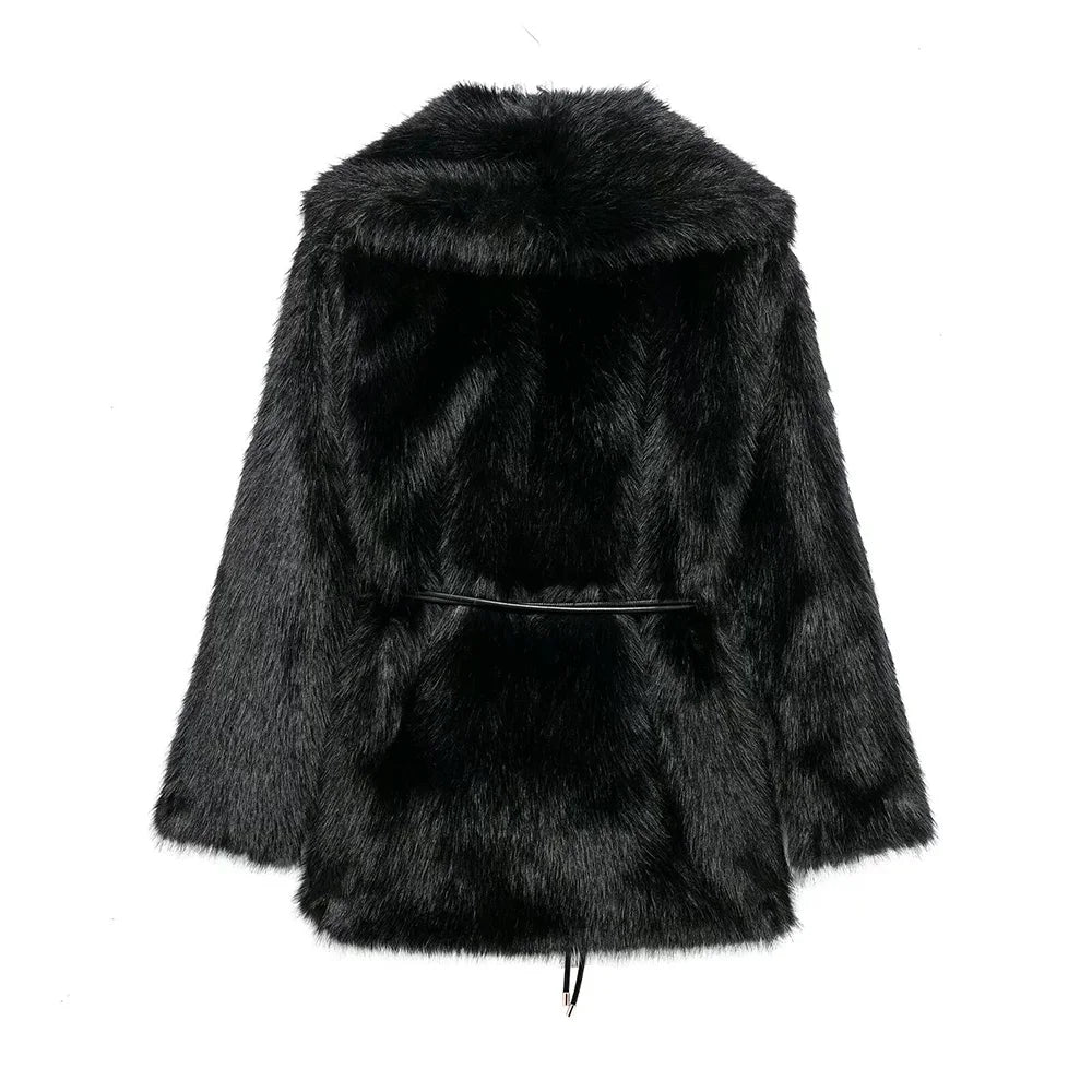 Nouveau manteau mi-long femme – coupe ample, col élégant et ceinture raffinée