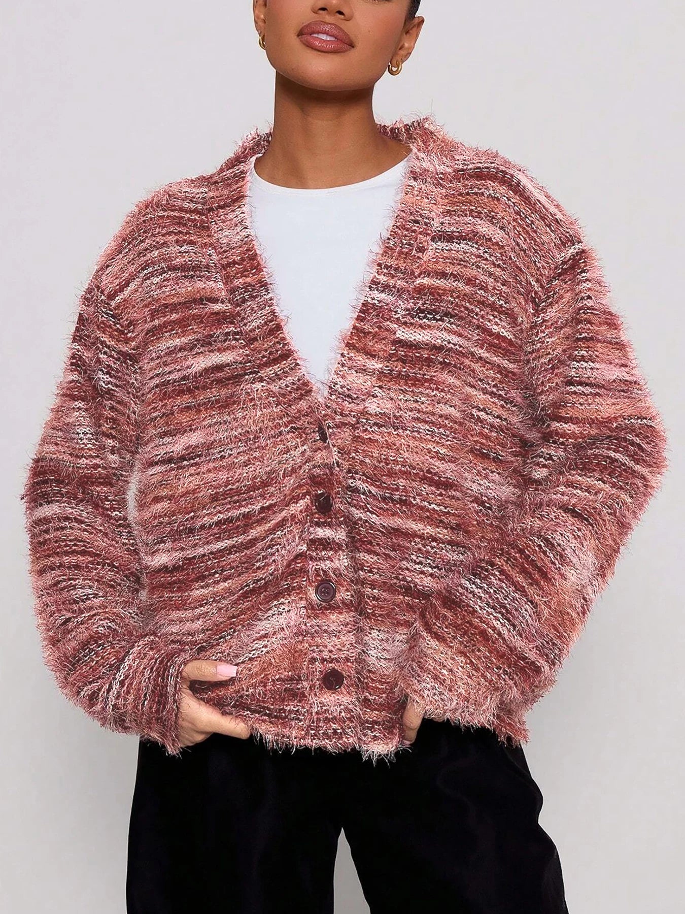 Cardigan rayé à épaules tombantes