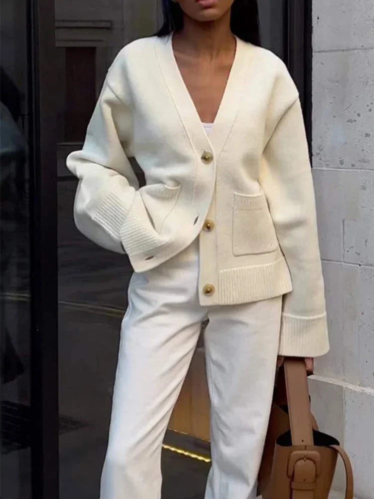 Cardigan ample tricoté à col en v