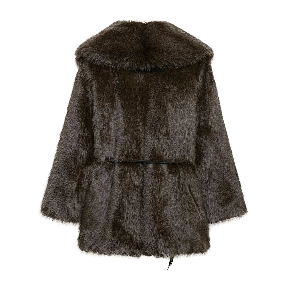 Nouveau manteau mi-long femme – coupe ample, col élégant et ceinture raffinée