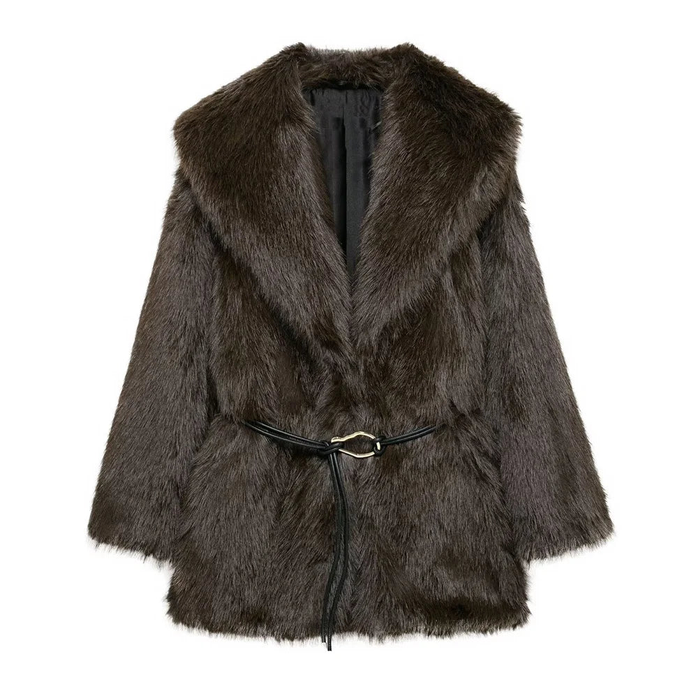 Nouveau manteau mi-long femme – coupe ample, col élégant et ceinture raffinée