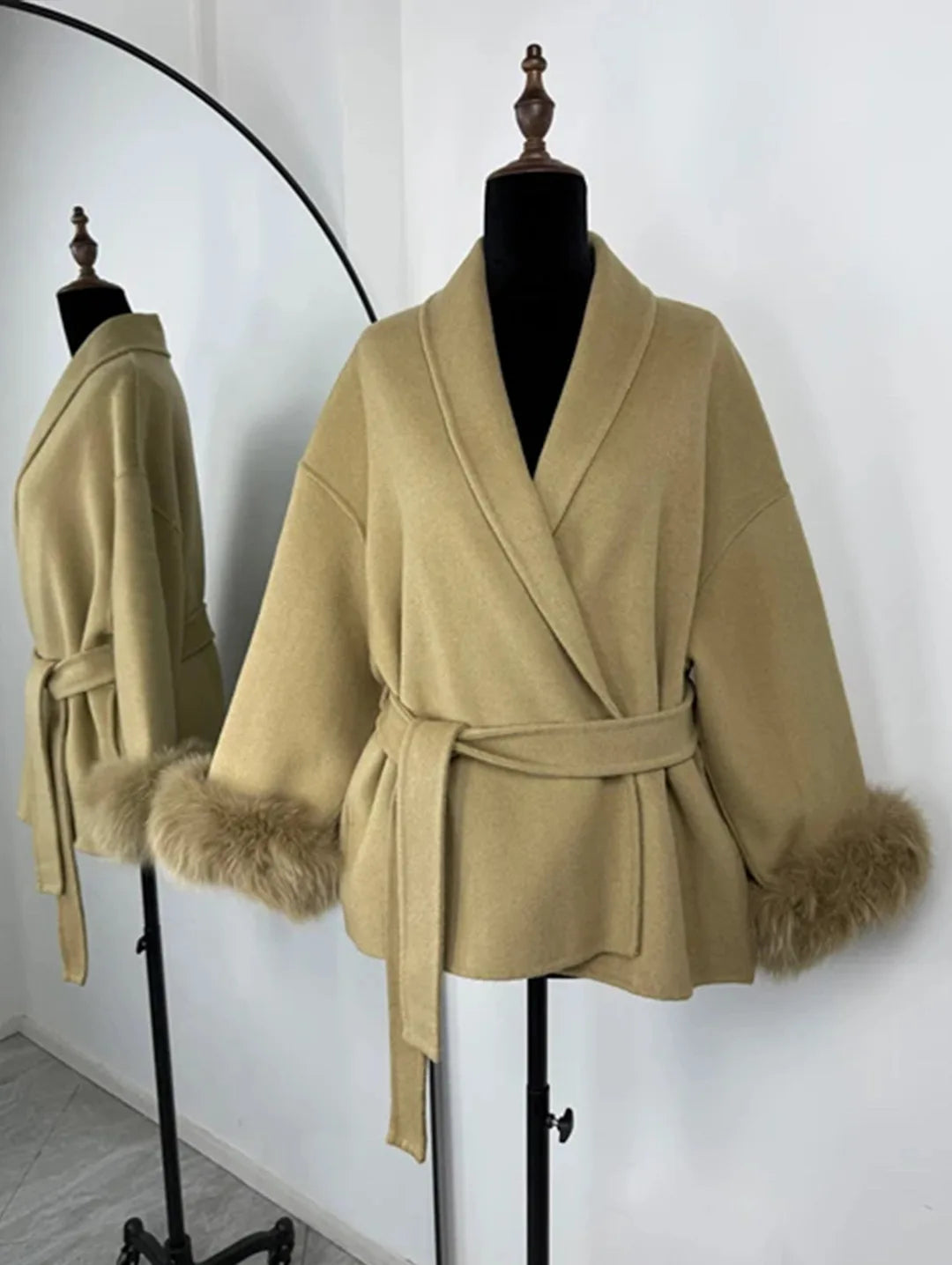Manteau automne/hiver pour femme –  manches avec fausse fourrure et style vintage