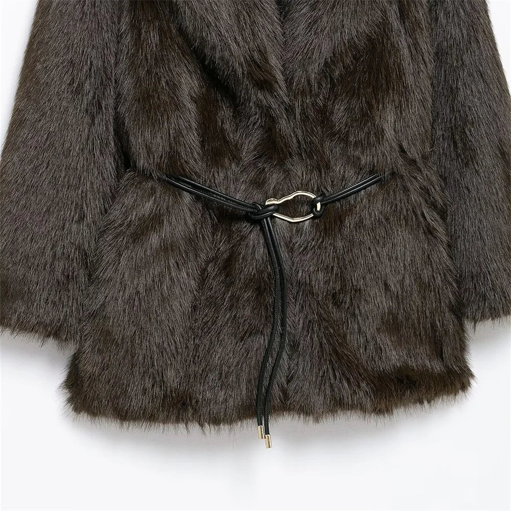 Nouveau manteau mi-long femme – coupe ample, col élégant et ceinture raffinée