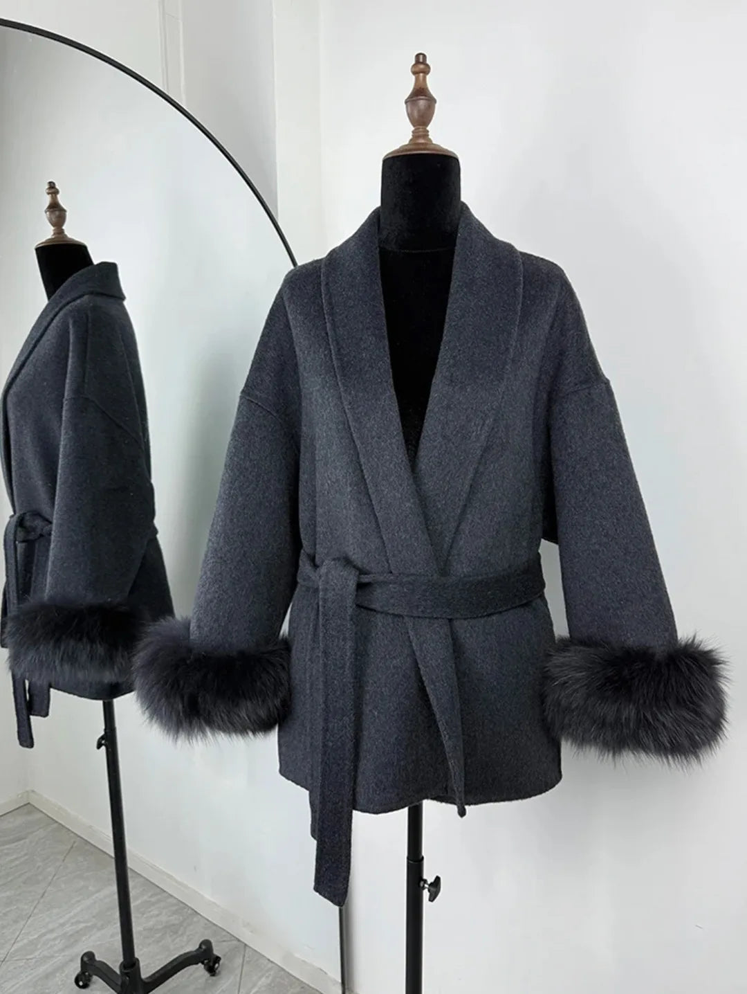 Manteau automne/hiver pour femme –  manches avec fausse fourrure et style vintage