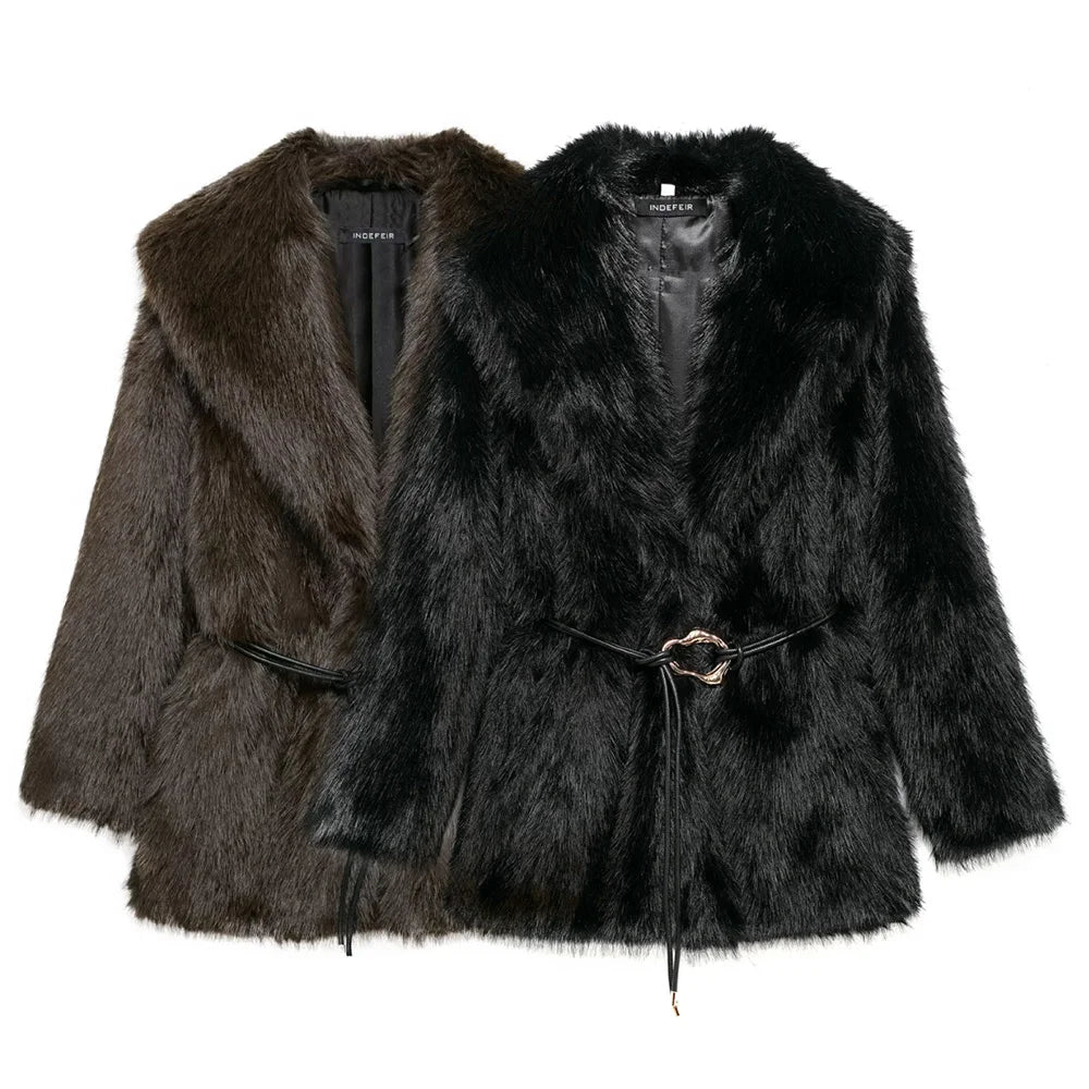 Nouveau manteau mi-long femme – coupe ample, col élégant et ceinture raffinée