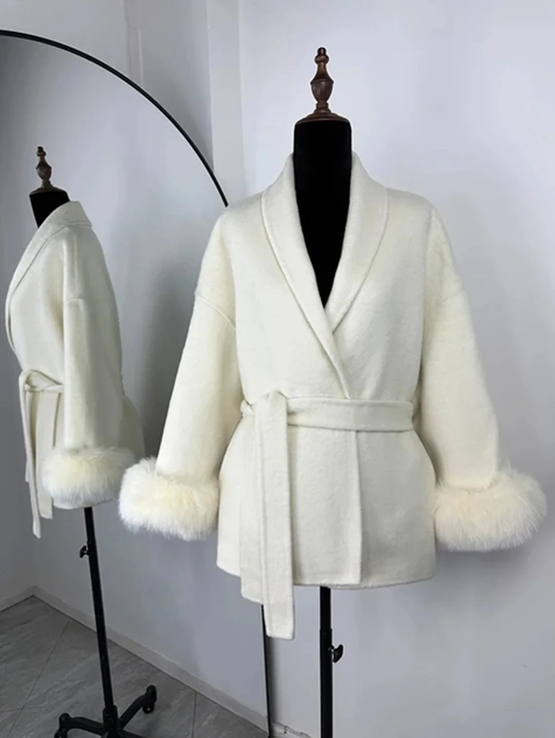 Manteau automne/hiver pour femme –  manches avec fausse fourrure et style vintage