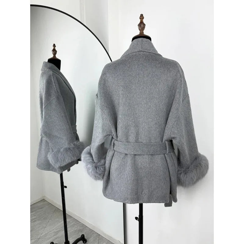 Manteau automne/hiver pour femme –  manches avec fausse fourrure et style vintage