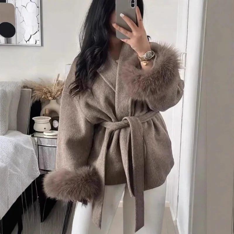 Manteau automne/hiver pour femme –  manches avec fausse fourrure et style vintage