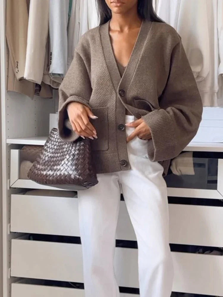 Cardigan ample tricoté à col en v