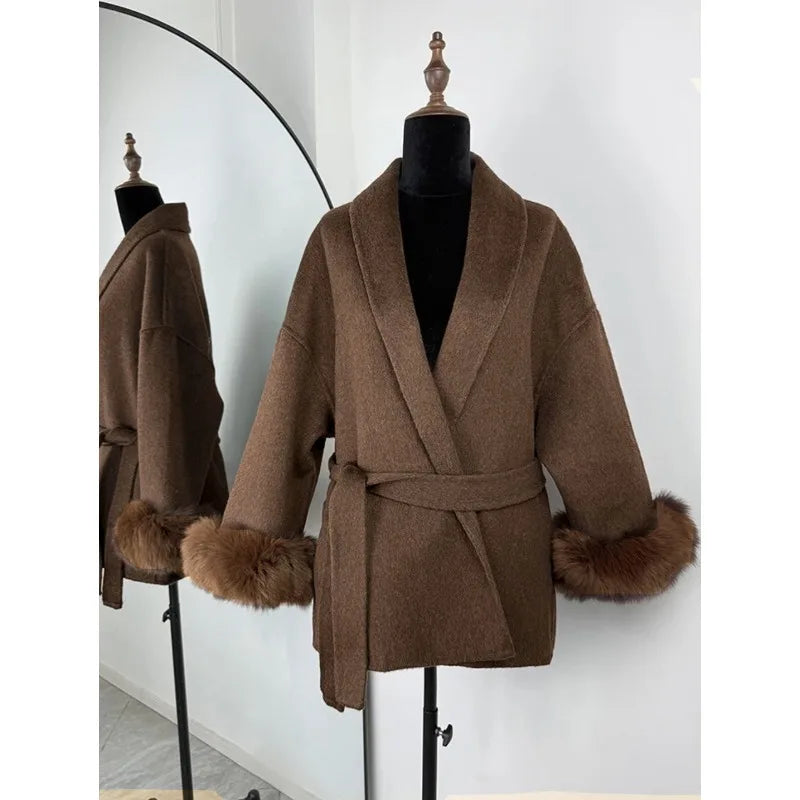 Manteau automne/hiver pour femme –  manches avec fausse fourrure et style vintage