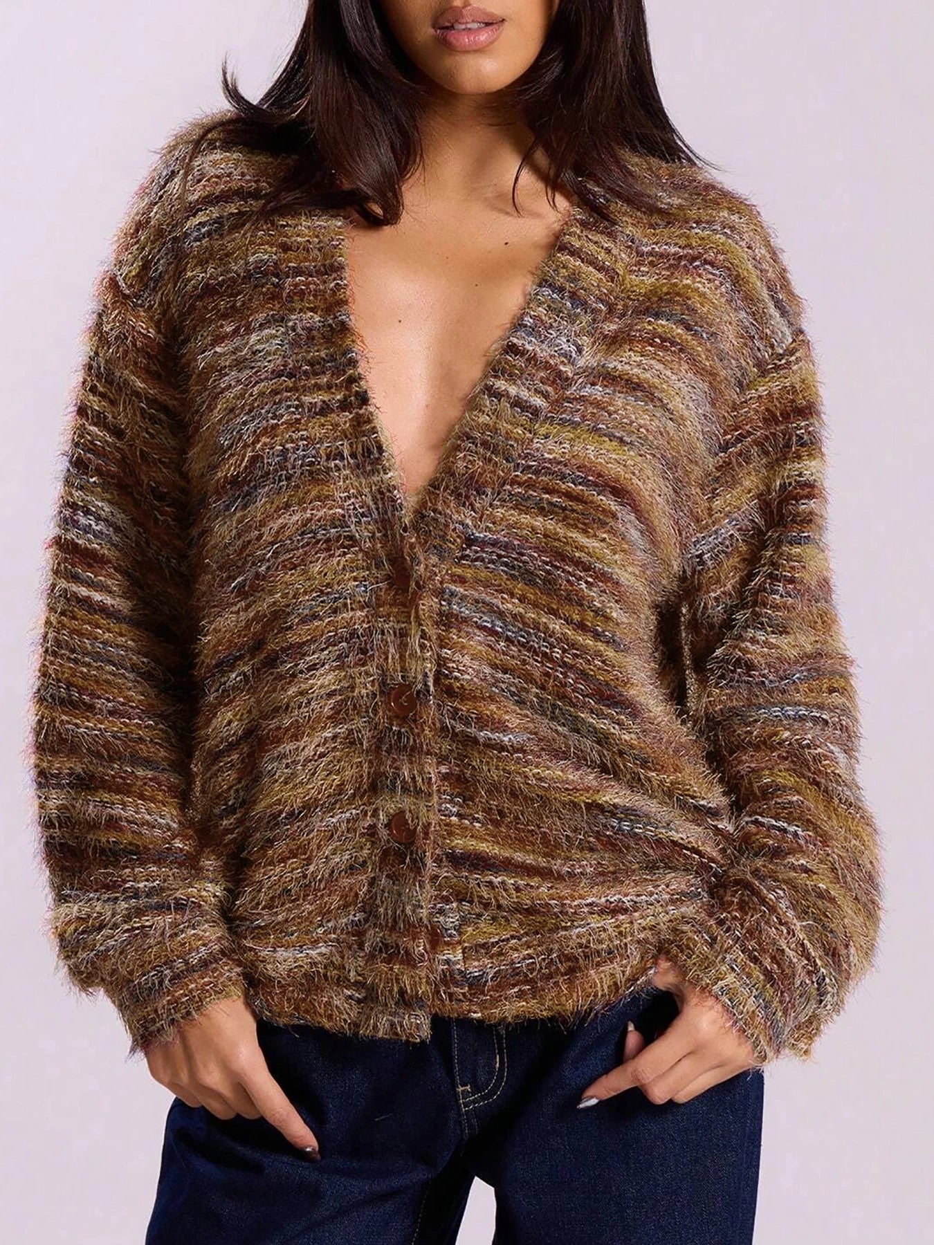Cardigan rayé à épaules tombantes