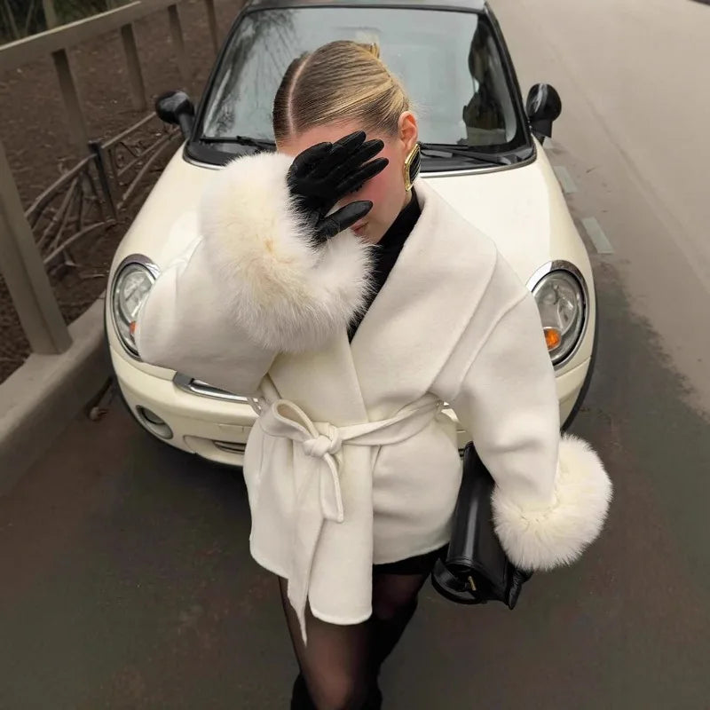 Manteau automne/hiver pour femme –  manches avec fausse fourrure et style vintage