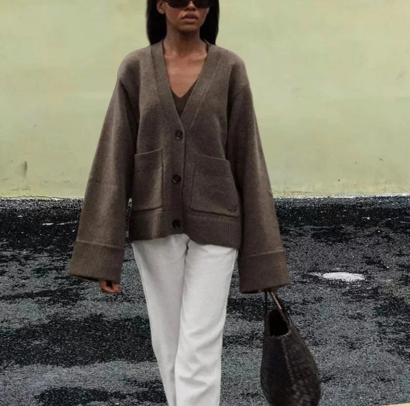 Cardigan ample tricoté à col en v