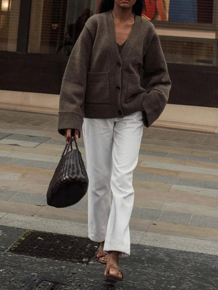 Cardigan ample tricoté à col en v