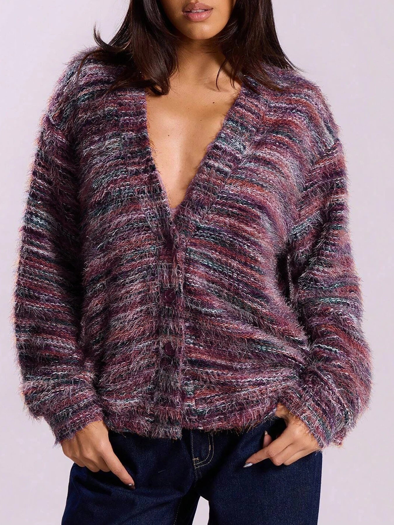 Cardigan rayé à épaules tombantes