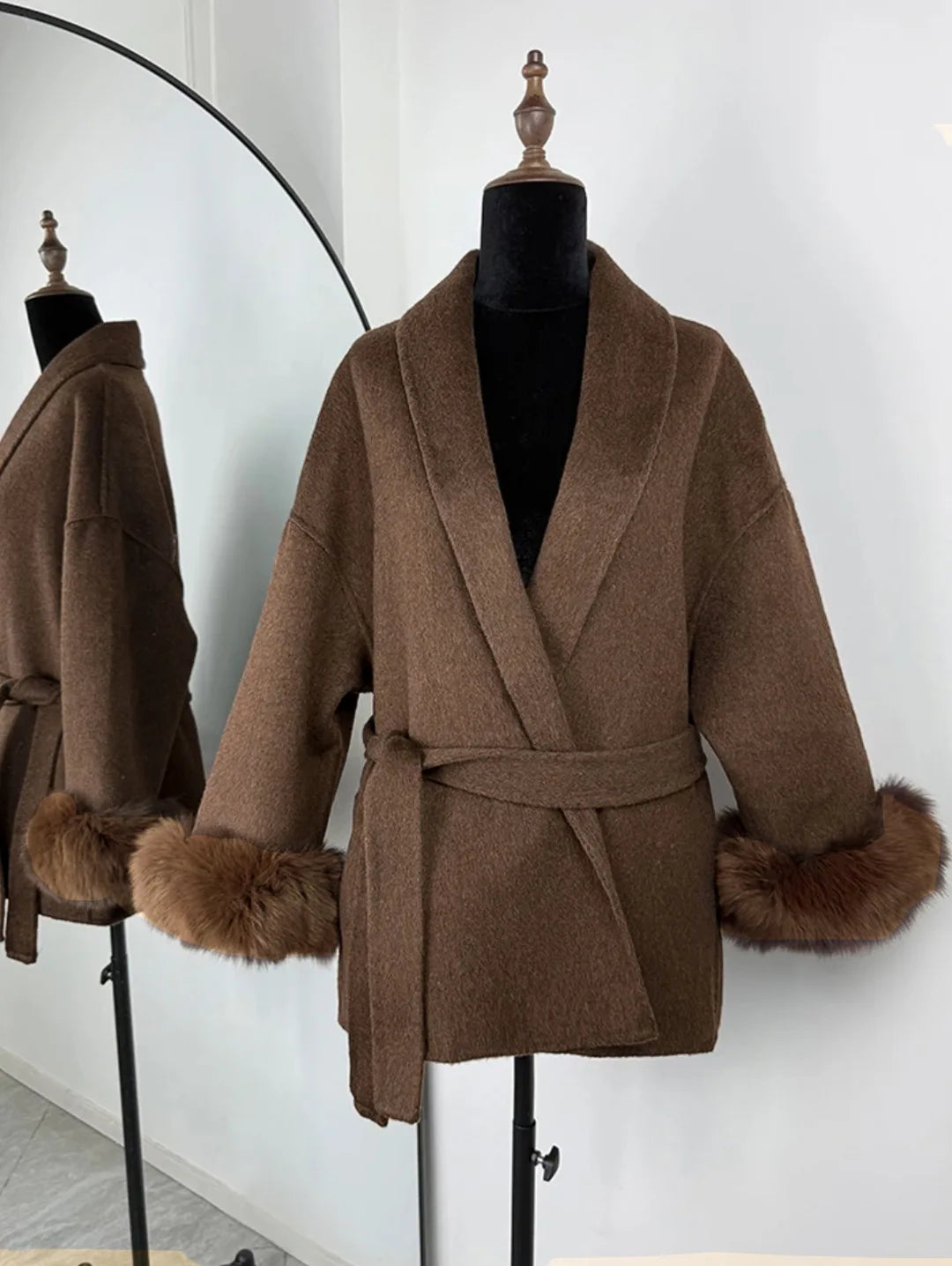 Manteau automne/hiver pour femme –  manches avec fausse fourrure et style vintage