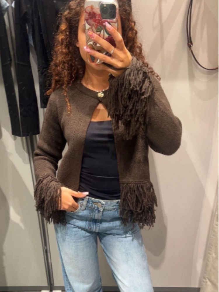 Cardigan tricoté à franges