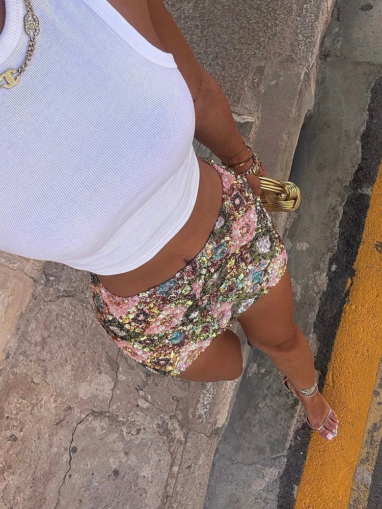 Mini jupe femmes mode multicolore motif étincelle